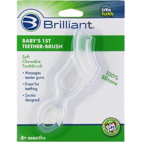 Brilliant Oral Care Baby’s First Toothbrush, Smooth Silicone Bristles Gently Clean Tender Teeth and Gums, for Ages 4+ Months, Blue, 1 Pack in Saudi Arabia