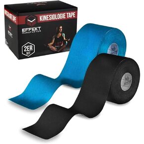 Effekt Manufaktur Kinesiology Tape Waterproof (16 ft x 2 in), 2 Rolls - Elastic Physio Tape for Muscle Support and Injury Recovery, Medical Tape, Kinetic Tape, Durable Kinesthetic Tape (Blue + Black) in Saudi Arabia