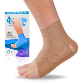 M7 Sport Kinesiology Ankle Tape for Ankle Sprain and Injury Recovery, Pain Relief Kinesiology Tape, Ankle Brace Compression Support, Plantar Fasciitis, Waterproof, Eases Swelling (Black, 4-Pack) in Saudi Arabia