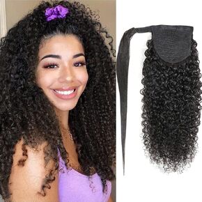 Curly Ponytail Hair Extensions Ponytail Curly Hair Virgin Brazilian Human Hair Extension (14 Inch, Curly) in Kuwait