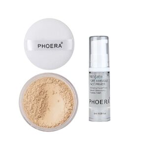 PHOERA Setting Powder and PHOERA Face Primer Makeup, Control Oil Brighten Skin Color Cover Blemish Whitening Face Setting Loose Powder（2 Pcs） (01 Translucent +makeup primer)