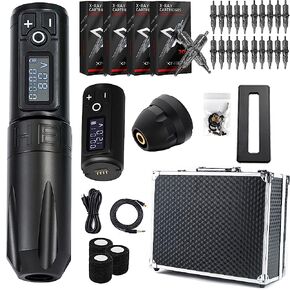 مجموعة الوشم - مجموعة ماكينة الوشم اللاسلكية Xnet قلم وشم دوار كامل احترافي مع طاقة إضافية 1950 مللي أمبير في الساعة 80 قطعة X-RAY ضمادة إبر خرطوشة وشم مختلطة مع حقيبة كبيرة لفناني الوشم in Kuwait