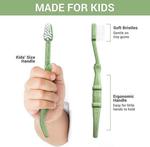 ROARex® All-Natural Eco Friendly Kids Toothbrush Made from Plants - Dinosaurs 4-36m - Baby to Toddler - Blue/Green - 4pk | 1% for The Planet Product in Saudi Arabia
