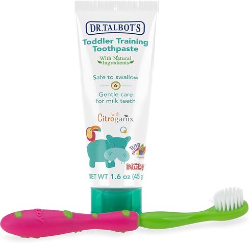 Dr. Talbot's Toddler Training Toothpaste Naturally Inspired with Citroganix, with Toothbrush Included, Blue/Green, 1.6 Ounce in Saudi Arabia