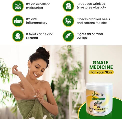 gnale Shea Butter Jar 500g(17oz), African Shea Butter Raw Organic. Body Butter Skin Moisturizer for Face Skin and Hair, Pure Raw Shea Butter for DIY Lotion, Oil, Cream, Soap in Saudi Arabia