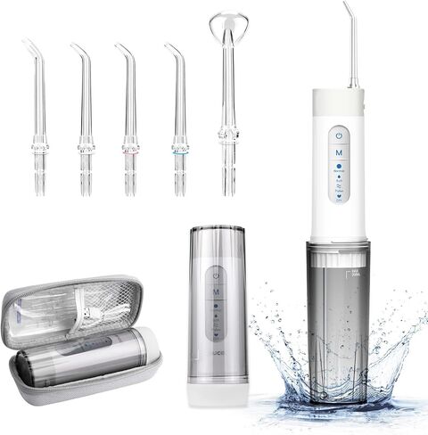 Cordless Water Flosser for Teeth, 2023 Update Portable Water Flosser, 4 Modes Dental Oral Irrigator, Rechargeable & IPX7 Waterproof Water Teeth Cleaner Picks with Travel Case, 5 Jet Tips in Saudi Arabia