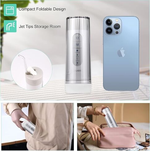 Cordless Water Flosser for Teeth, 2023 Update Portable Water Flosser, 4 Modes Dental Oral Irrigator, Rechargeable & IPX7 Waterproof Water Teeth Cleaner Picks with Travel Case, 5 Jet Tips in Saudi Arabia