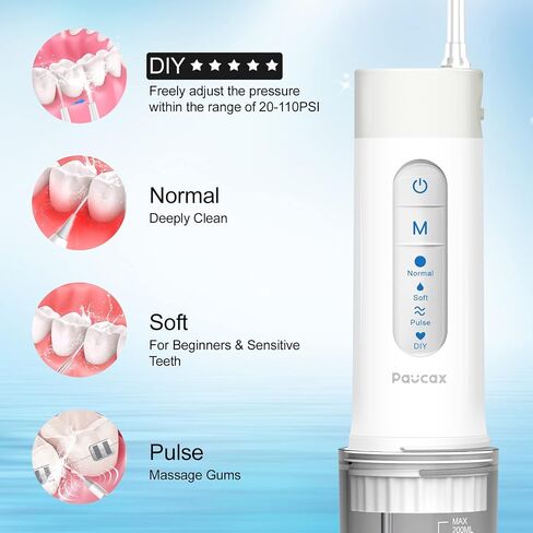 Cordless Water Flosser for Teeth, 2023 Update Portable Water Flosser, 4 Modes Dental Oral Irrigator, Rechargeable & IPX7 Waterproof Water Teeth Cleaner Picks with Travel Case, 5 Jet Tips in Saudi Arabia