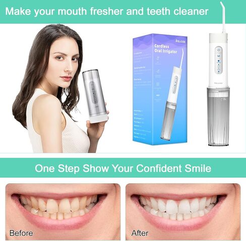 Cordless Water Flosser for Teeth, 2023 Update Portable Water Flosser, 4 Modes Dental Oral Irrigator, Rechargeable & IPX7 Waterproof Water Teeth Cleaner Picks with Travel Case, 5 Jet Tips in Saudi Arabia