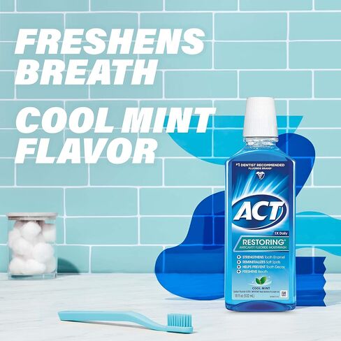 ACT Restoring Fluoride Mouthwash 18 fl. oz. Strengthens Tooth Enamel, Cool Mint in Kuwait