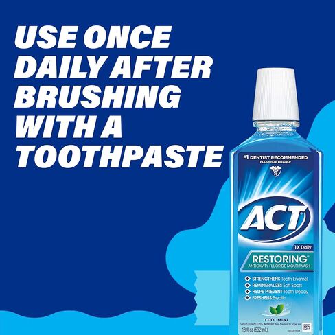 ACT Restoring Fluoride Mouthwash 18 fl. oz. Strengthens Tooth Enamel, Cool Mint in Kuwait