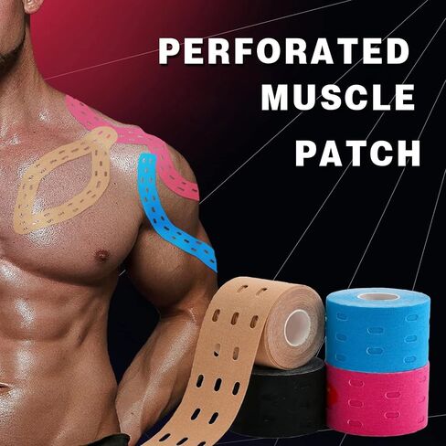 Waterproof Kinesiology Tape -<4-Rolls>-Athletic Tape for Joints Support & Muscle Pain Relief -<16.4ft Hollow >-Cotton Elastic Tape Perfect for Any Activity in Saudi Arabia