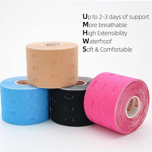 Waterproof Kinesiology Tape -<4-Rolls>-Athletic Tape for Joints Support & Muscle Pain Relief -<16.4ft Hollow >-Cotton Elastic Tape Perfect for Any Activity in Saudi Arabia