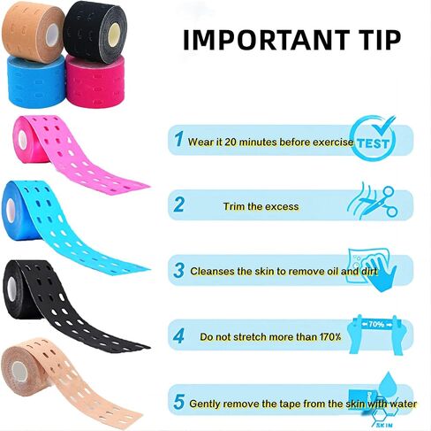 Waterproof Kinesiology Tape -<4-Rolls>-Athletic Tape for Joints Support & Muscle Pain Relief -<16.4ft Hollow >-Cotton Elastic Tape Perfect for Any Activity in Saudi Arabia