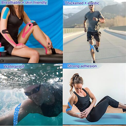 Waterproof Kinesiology Tape -<4-Rolls>-Athletic Tape for Joints Support & Muscle Pain Relief -<16.4ft Hollow >-Cotton Elastic Tape Perfect for Any Activity in Saudi Arabia