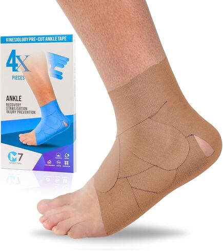 M7 Sport Kinesiology Ankle Tape for Ankle Sprain and Injury Recovery, Pain Relief Kinesiology Tape, Ankle Brace Compression Support, Plantar Fasciitis, Waterproof, Eases Swelling (Black, 4-Pack) in Saudi Arabia