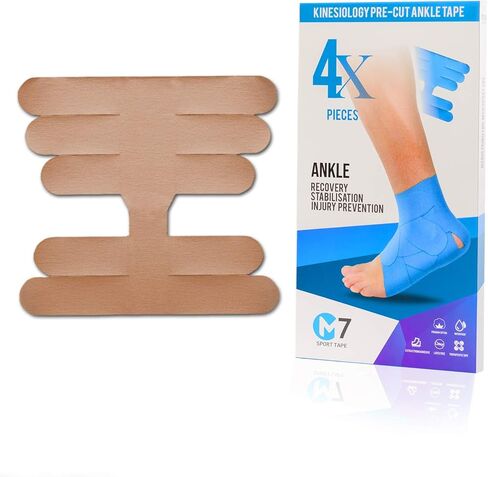 M7 Sport Kinesiology Ankle Tape for Ankle Sprain and Injury Recovery, Pain Relief Kinesiology Tape, Ankle Brace Compression Support, Plantar Fasciitis, Waterproof, Eases Swelling (Black, 4-Pack) in Saudi Arabia