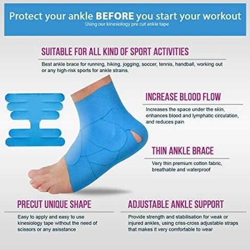 M7 Sport Kinesiology Ankle Tape for Ankle Sprain and Injury Recovery, Pain Relief Kinesiology Tape, Ankle Brace Compression Support, Plantar Fasciitis, Waterproof, Eases Swelling (Black, 4-Pack) in Saudi Arabia