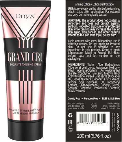 Onyx Grand Cru Tanning Lotion for Tanning Beds - Tan Accelerator with No Bronzer - Ultra Light Formula for Streak-Free Results - Tattoo & Color Fade Protection - Tanning Bed Lotion for Intense Moisturizing Skin in Saudi Arabia