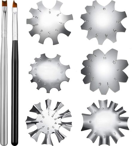 6 قطع من ادوات تشذيب الاظافر الفرنسية الفرنسية على شكل حرف V، اداة قص اظافر سمايل لاين من الستانلس ستيل، قالب تقليم حواف مانيكير مع 2 قطعة من فرشاة الاظافر الفرنسية لفن الاظافر بنفسك (فضي) in Kuwait