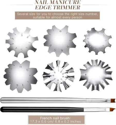 6 قطع من ادوات تشذيب الاظافر الفرنسية الفرنسية على شكل حرف V، اداة قص اظافر سمايل لاين من الستانلس ستيل، قالب تقليم حواف مانيكير مع 2 قطعة من فرشاة الاظافر الفرنسية لفن الاظافر بنفسك (فضي) in Kuwait