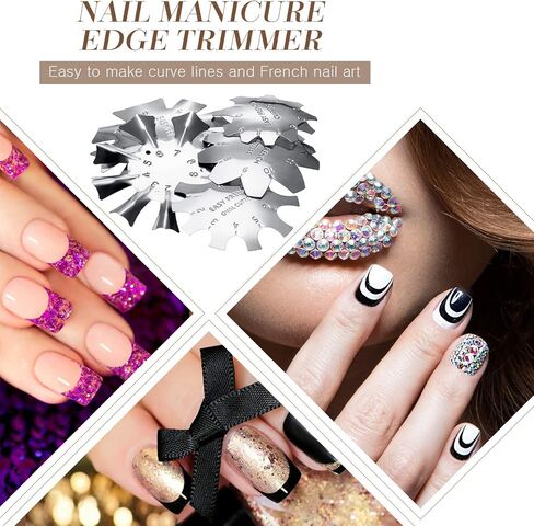 6 قطع من ادوات تشذيب الاظافر الفرنسية الفرنسية على شكل حرف V، اداة قص اظافر سمايل لاين من الستانلس ستيل، قالب تقليم حواف مانيكير مع 2 قطعة من فرشاة الاظافر الفرنسية لفن الاظافر بنفسك (فضي) in Kuwait