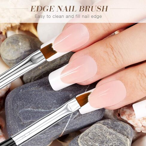 6 قطع من ادوات تشذيب الاظافر الفرنسية الفرنسية على شكل حرف V، اداة قص اظافر سمايل لاين من الستانلس ستيل، قالب تقليم حواف مانيكير مع 2 قطعة من فرشاة الاظافر الفرنسية لفن الاظافر بنفسك (فضي) in Kuwait