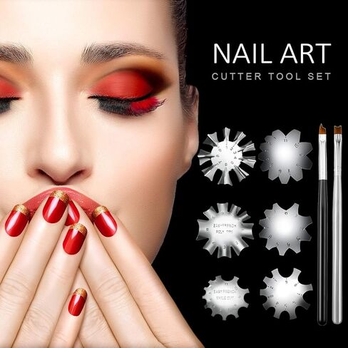 6 قطع من ادوات تشذيب الاظافر الفرنسية الفرنسية على شكل حرف V، اداة قص اظافر سمايل لاين من الستانلس ستيل، قالب تقليم حواف مانيكير مع 2 قطعة من فرشاة الاظافر الفرنسية لفن الاظافر بنفسك (فضي) in Kuwait