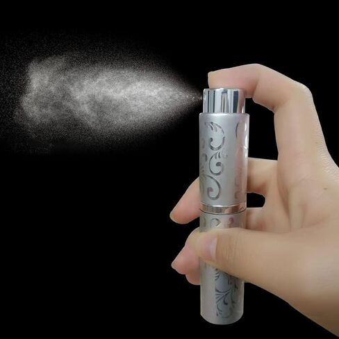 قطعتان من بخاخ رذاذ محمول للعطور، بخاخ رذاذ ناعم دوار، زجاجات رذاذ صغيرة أنيقة، قابلة لإعادة التعبئة، رذاذ عطر للسفر خارج المنزل مع قمع وموزع (فضي وأسود) in Kuwait