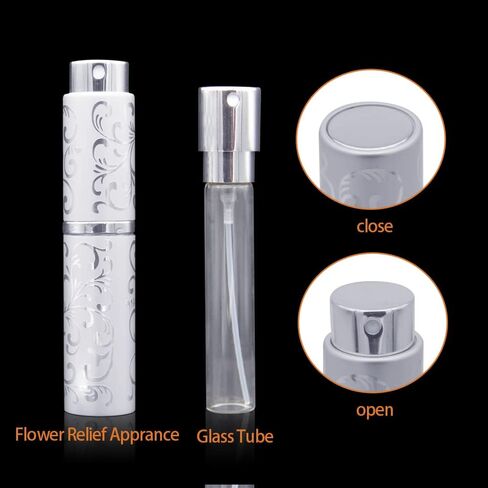 قطعتان من بخاخ رذاذ محمول للعطور، بخاخ رذاذ ناعم دوار، زجاجات رذاذ صغيرة أنيقة، قابلة لإعادة التعبئة، رذاذ عطر للسفر خارج المنزل مع قمع وموزع (فضي وأسود) in Kuwait