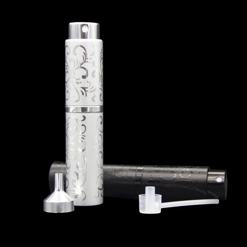 قطعتان من بخاخ رذاذ محمول للعطور، بخاخ رذاذ ناعم دوار، زجاجات رذاذ صغيرة أنيقة، قابلة لإعادة التعبئة، رذاذ عطر للسفر خارج المنزل مع قمع وموزع (فضي وأسود) in Kuwait