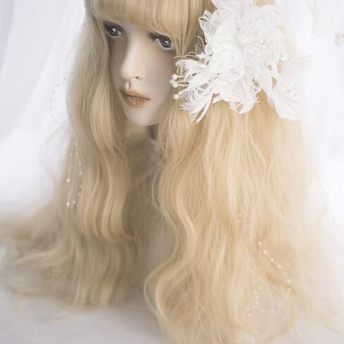 Long Wavy Wig Bangs - Natural Synthetic Hair Lolita Wig with Wig Cap For Women Cosplay and Daily Wear (Blonde) in Saudi Arabia