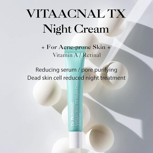 Dr. Different VITAACNAL TX Night Cream for Face - Soothing & Nourishing Retinal Sebum Control Night Cream For Acne-Prone Skin - Blackheads Care Oil-Free Treatment Removes Dead Skin Cells 0.7oz. in Saudi Arabia