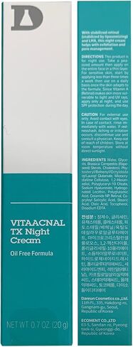 Dr. Different VITAACNAL TX Night Cream for Face - Soothing & Nourishing Retinal Sebum Control Night Cream For Acne-Prone Skin - Blackheads Care Oil-Free Treatment Removes Dead Skin Cells 0.7oz. in Saudi Arabia