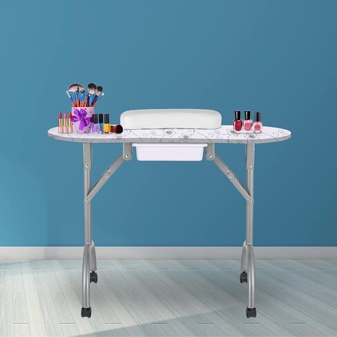 LEIBOU Professional 36''L Portable & Foldable Manicure Table Nail Technician Desk Workstation Manicure Table with Rolling Wheels,Drawer,Sponge,Free Carrying bag (Black) in Saudi Arabia