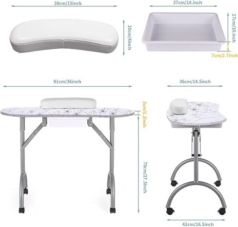 LEIBOU Professional 36''L Portable & Foldable Manicure Table Nail Technician Desk Workstation Manicure Table with Rolling Wheels,Drawer,Sponge,Free Carrying bag (Black) in Saudi Arabia