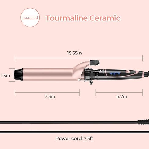 Curling Iron 1 1/2-inch Dual Voltage Instant Heat with Extra-Smooth Tourmaline Ceramic Coating, Glove Included by MiroPure in Saudi Arabia