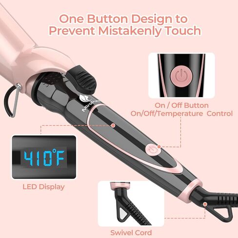 Curling Iron 1 1/2-inch Dual Voltage Instant Heat with Extra-Smooth Tourmaline Ceramic Coating, Glove Included by MiroPure in Saudi Arabia