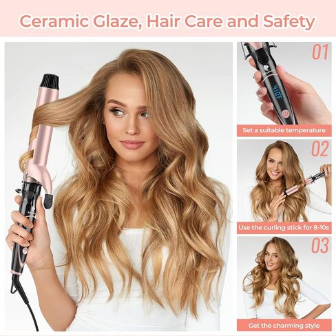 Curling Iron 1 1/2-inch Dual Voltage Instant Heat with Extra-Smooth Tourmaline Ceramic Coating, Glove Included by MiroPure in Saudi Arabia