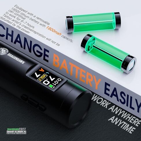 Dragonhawk X7 Wireless Tattoo Pen Kit, Rotary Tattoo Machine Gun Kit - Brushless Motor by Mcore, Smart Display Tattoo Pen 20Pcs Cartridges Needles - Fine Tattoo Kit in Kuwait