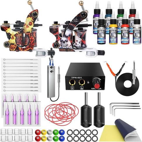 Wormhole Complete Tattoo Kit for Beginners Tattoo Power Supply Kit 8 Tattoo Inks 10 Tattoo Needles 2 Pro Tattoo Machine Kit Tattoo Gun Kit (TK015) in Kuwait