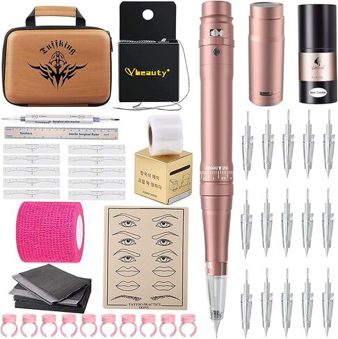 Permanent Eyebrow Makeup Tattoo Machine Kit with 15pcs Mixed Cartridges Needles for Shading Eyeliner Lip Microshading (Black) in Saudi Arabia