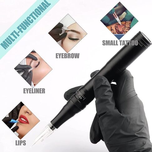 Permanent Eyebrow Makeup Tattoo Machine Kit with 15pcs Mixed Cartridges Needles for Shading Eyeliner Lip Microshading (Black) in Saudi Arabia