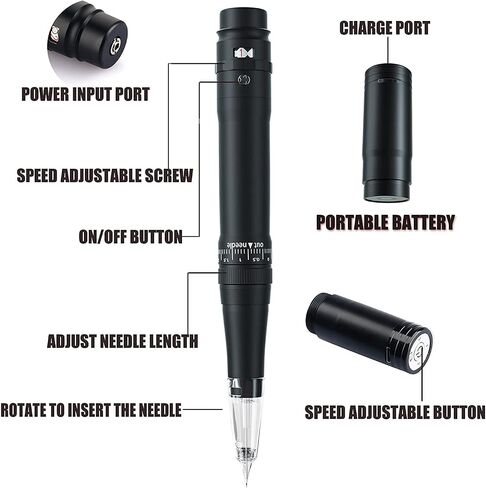 Permanent Eyebrow Makeup Tattoo Machine Kit with 15pcs Mixed Cartridges Needles for Shading Eyeliner Lip Microshading (Black) in Saudi Arabia