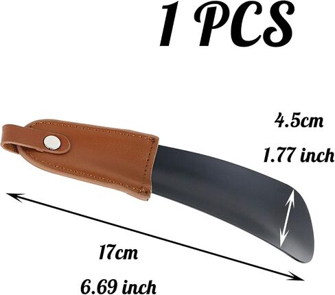 Crapyt الفولاذ المقاوم للصدأ Shoehorn باللون الأسود مع مقبض من الجلد البني الأجهزة المنزلية والمكتب المحمولة خفيفة الوزن متوافقة مع المعدن لكبار السن من الرجال والنساء والأطفال عصا مساعد الأحذية 1 قطعة الطول: 17 سم / 6.69 بوصة in Saudi Arabia