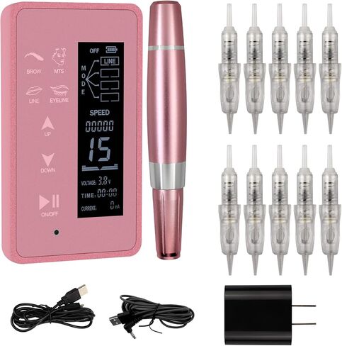 ماكينة مكياج دائمة رقمية من Guapa، لوحة شاشة تعمل باللمس مع تحكم LCD، ماكينة الوشم الدقيقة متعددة الوظائف مع 50 قطعة خرطوشة إبرة للحواجب ذات اللون المتدرج، محدد العيون، الشفاه in Kuwait