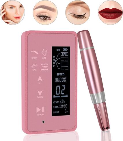 ماكينة مكياج دائمة رقمية من Guapa، لوحة شاشة تعمل باللمس مع تحكم LCD، ماكينة الوشم الدقيقة متعددة الوظائف مع 50 قطعة خرطوشة إبرة للحواجب ذات اللون المتدرج، محدد العيون، الشفاه in Kuwait