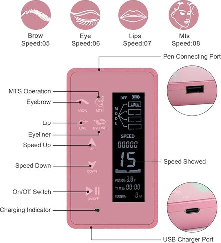 ماكينة مكياج دائمة رقمية من Guapa، لوحة شاشة تعمل باللمس مع تحكم LCD، ماكينة الوشم الدقيقة متعددة الوظائف مع 50 قطعة خرطوشة إبرة للحواجب ذات اللون المتدرج، محدد العيون، الشفاه in Kuwait