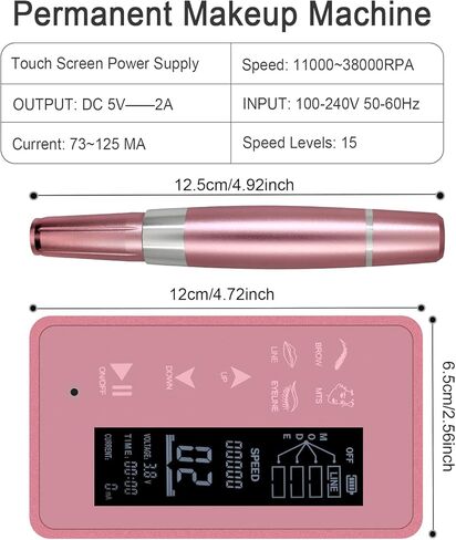 ماكينة مكياج دائمة رقمية من Guapa، لوحة شاشة تعمل باللمس مع تحكم LCD، ماكينة الوشم الدقيقة متعددة الوظائف مع 50 قطعة خرطوشة إبرة للحواجب ذات اللون المتدرج، محدد العيون، الشفاه in Kuwait