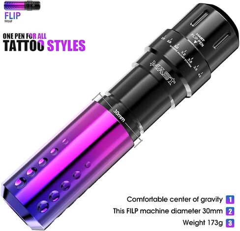 آلة قلم دوارة قابلة للقلب للوشم، محرك بدون قلب مخصص بطول ستة أشواط قابل للتغيير لجميع أنماط الوشم M829 (أرجواني متدرج) in Kuwait